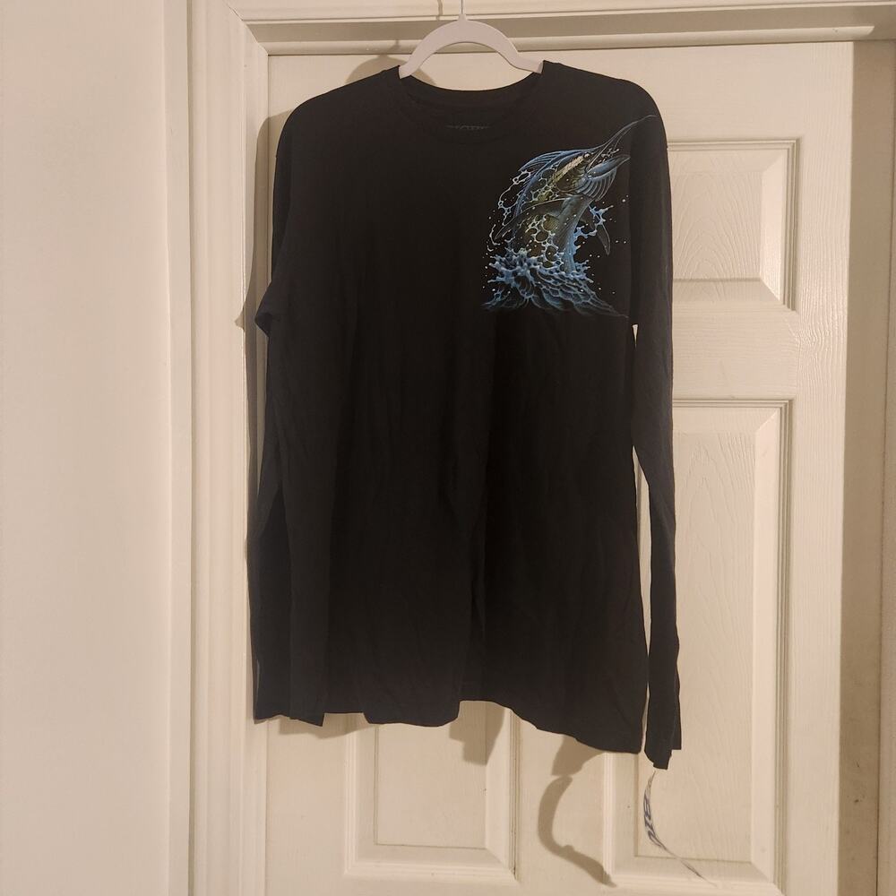 NWT Big Fin Men's Tshirt Long Sleeve Black Large Marlin On Back L
